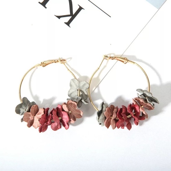 Multicolor Floral Flower Petal Large Hoop Earrings - Picture 10 of 10